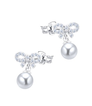 Bow Pearl Silver Stud Earring STS-6923